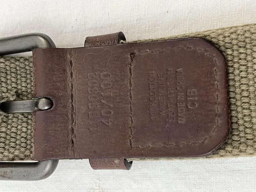Cotton Leather Belt 40 Brown Trim Military Style Buckle Army Green Beige Webbed